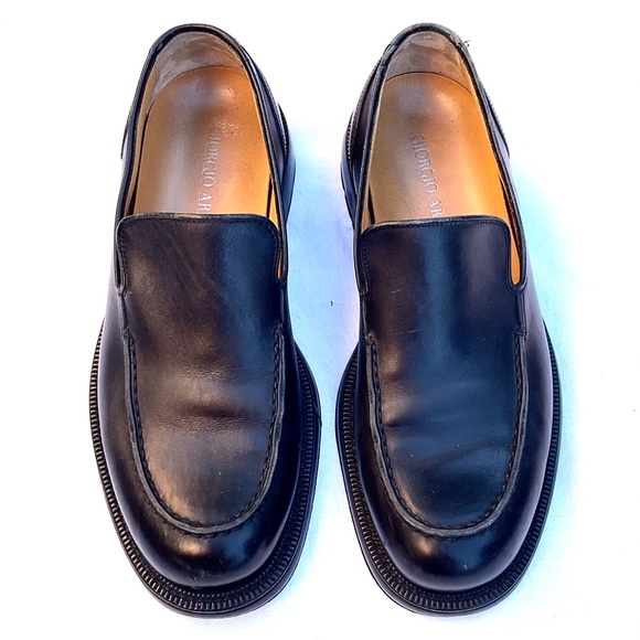 Giorgio Armani Mens Shoes black leather slip on size 39 1/2 loafers - Picture 1 of 8